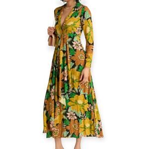 Farm Rio Garden Long Sleeve Floral Black Maxi Dress
